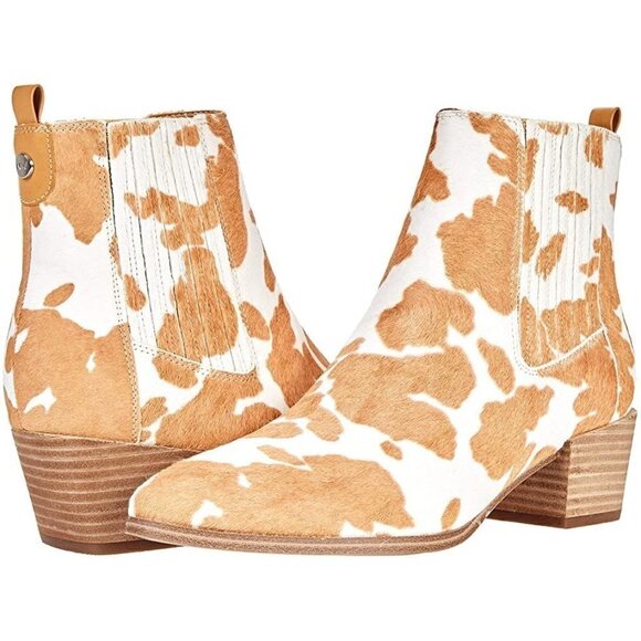 New - NINE WEST Haircalf Chelsea Boots Booties WHITE /Tan Size 5M - Picture 1 of 16